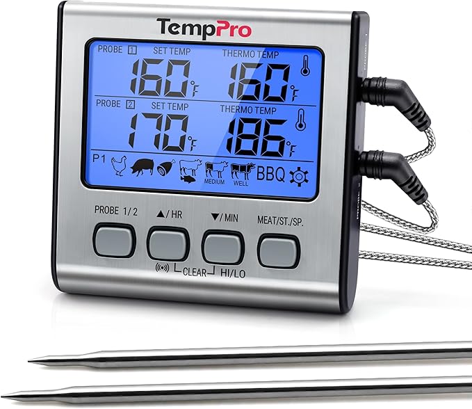 TempPro TP17 Dual Probe Digital Cooking Meat Thermometer Large LCD Backlight