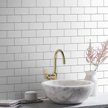 Vamos Tile 100-Piece Glossy Pure White Peel and Stick Backsplash Tile, Stick on