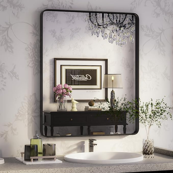 ISKM Black Framed Mirror for Wall 24"x 32", Bathroom Vanity Mirror Anti-Rust