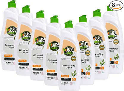 Dish Soap, Plant-Based Dishwashing Liquid, Non-Toxic, Hypoallergenic, EcoCert Certified, Vegan, Grease-Cutting, Orange Scent, 25.3 fl oz (750 ml) - 8 Pack