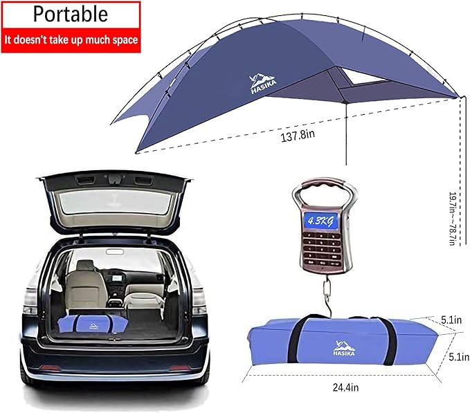 Versatility Camping Tent for Truck Bed,SUV RVing, Van,Trailer and Overlanding Portable Teardrop Awning Canopy Tear Resistant Tarp with 2 Sandbag