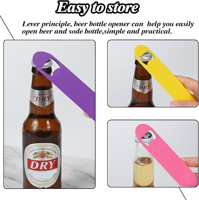 6 Pcs Colorful Stainless Steel Heavy Duty Flat Bottle Openers, 7 Inch Solid
