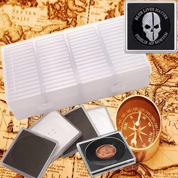 61pieces Coin Capsule Coin Snap Holder 2 x 2 Inch Half Dollar Coin Holder, Coin Cases for Collectors Coin Sleeves Collectors for Coin Collection Supplies