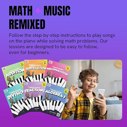 Piano Prodigy Kit - Learn Math Through Music - Addition, Subtraction, Multiplication, Division, Fractions, & Algebra Workbooks, Keyboard, Free App Access - Self-Paced & Interactive