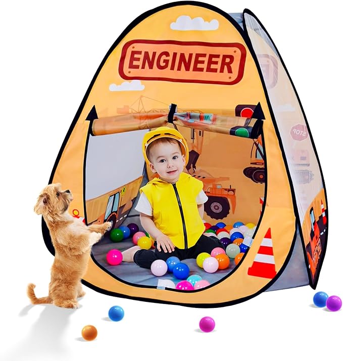 1pc Engineering Car Kids Pop up Play Tent, Ball Pit for Toddlers, Indoor Outdoor Playhouse Castle Toys, Baby Boys Girls for 4 5 6 7 Years Old (Balls Not Included)