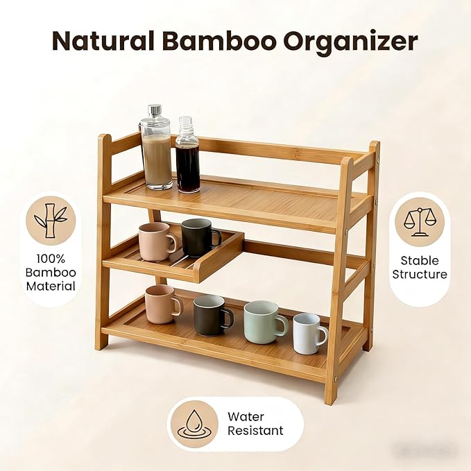 3 Tier Bamboo Matcha Station, coffee station organizer Shelf