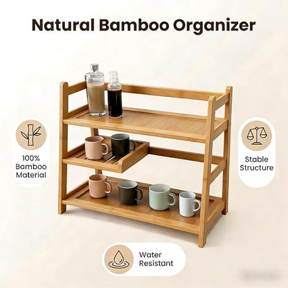 3 Tier Bamboo Matcha Station, coffee station organizer Shelf