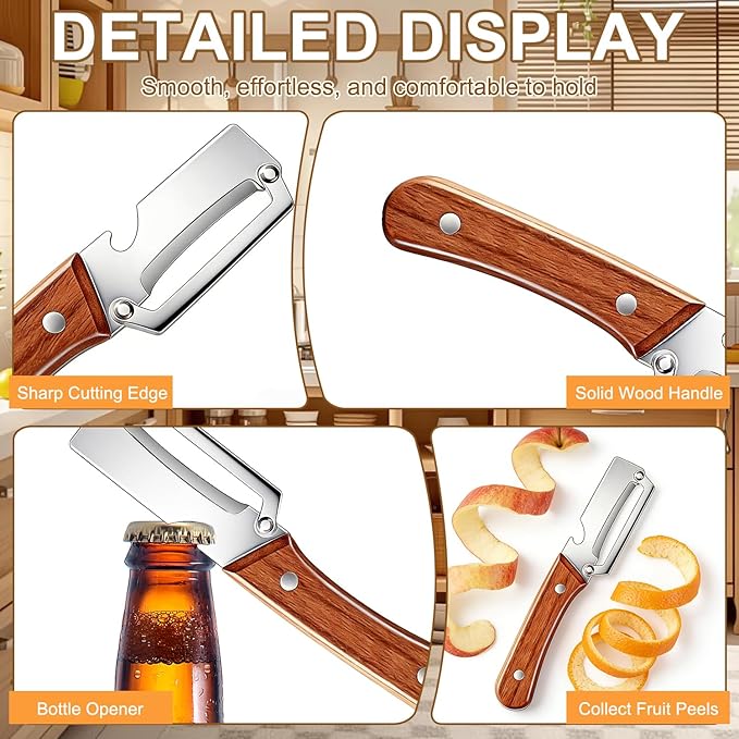 2Pcs Multi-Functional Vegetable Peeler, Zero Snag Wooden Peeler, Zero Snag