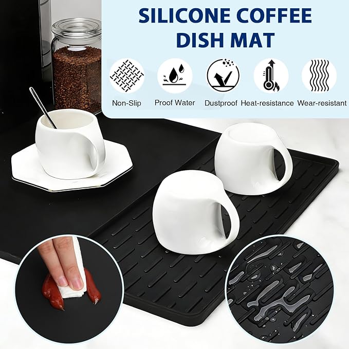 Silicone Coffee Mat 24" x 16", Heat Resistant Non Slip Leak Proof