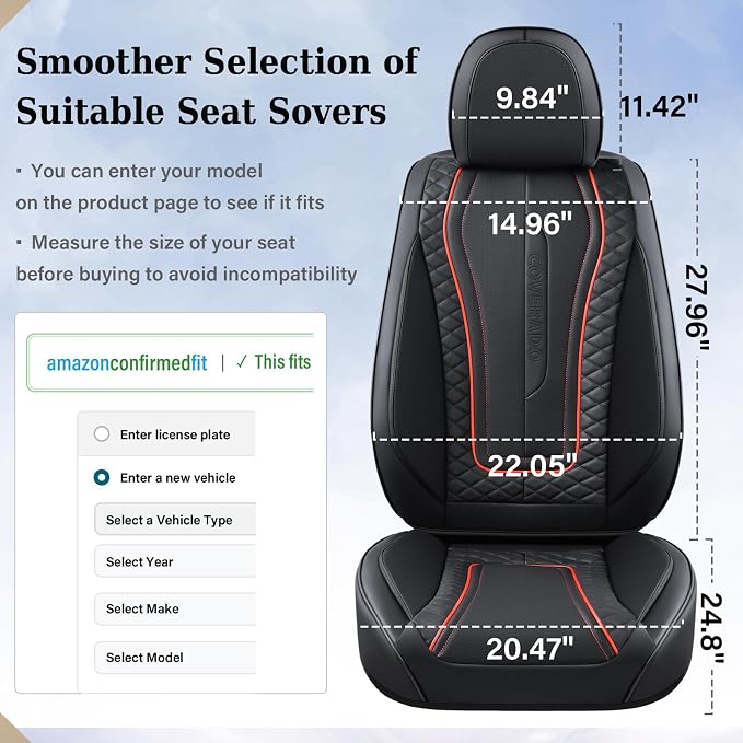 Coverado Car Seat Covers Full Set, Front Seat Cover and Back Seat Covers for Cars, Faux Leather Waterproof Seat Covers, Car Seat Protectors, Automotive Seat Covers Universal for Most Vehicles Black