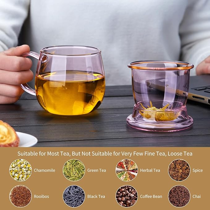 DOPUDO 11oz Pink Glass Tea Cup