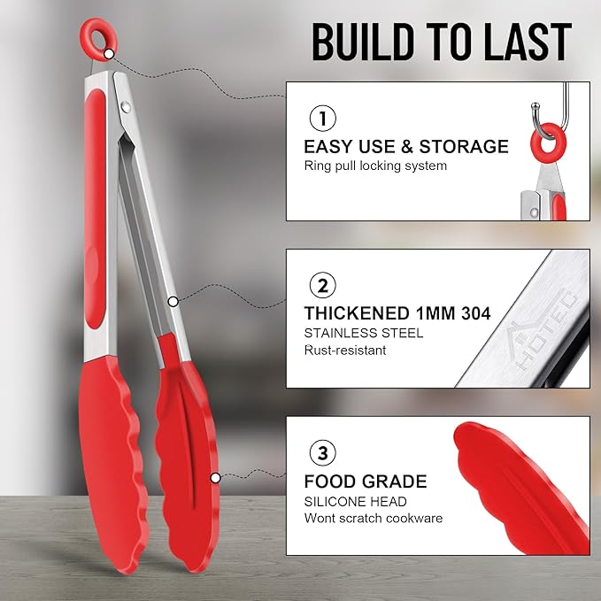 Hotec Silicone Kitchen Tongs for Cooking 9-Inch Serving Tongs