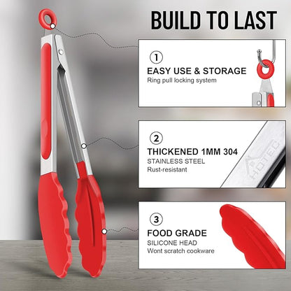 Hotec Silicone Kitchen Tongs for Cooking 9-Inch Serving Tongs