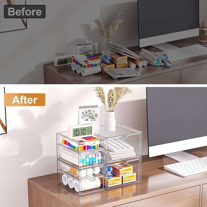 YFXCVSL Clear Stackable Storage Drawers, Acrylic Makeup Organizer