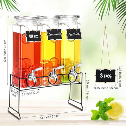 3 Pack 80 oz Tall Glass Drink Dispenser