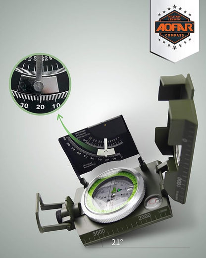 AOFAR AF-4074 Military Compass for Hiking,Lensatic Sighting Waterproof,Durable,Inclinometer for Camping,Boy Scount,Geology Activities Boating