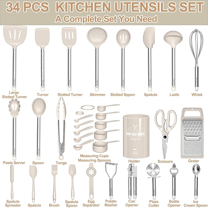 Kitchen Utensils Set-Umite Chef 34 Pcs Silicone Cooking Utensils Set