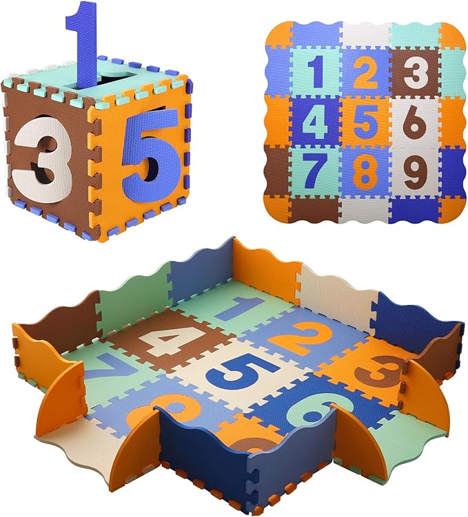 Coolcandy Baby Play Mat, 25Pcs Interlocking Puzzle Floor Mat, with Safety Fence - 0.4" Thick Non-Toxic EVA Foam Play Mat, Soft Puzzle Tiles for Play Areas