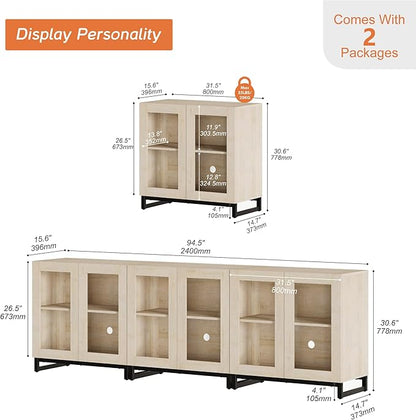 WAMPAT Modern TV Stand with Glass Doors
