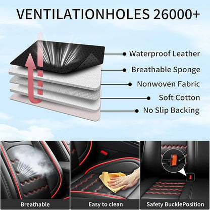 Car Seat Covers Fit for Ford Mustang Mach-E 2021-2026, Full Coverage Leather Waterproof Breathable Seat Covers Full Set, Automotive Seat Protectors, Airbag Compatible (2 Front Seats, Red Black)