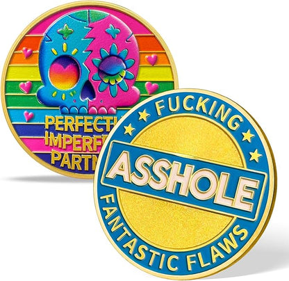 AtSKnSK Memento Mori Coin Momento Mori Coin Skull Coin Stoic Gifts Memento Mori Calendar Living Memento Mori Amor Fati Coin (Rainbow Skull Flower)