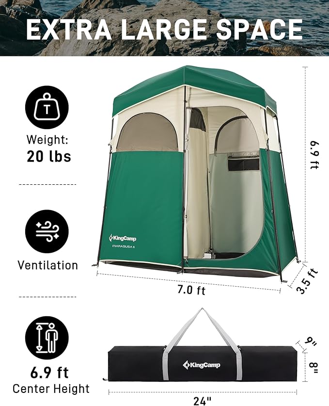 KingCamp Shower Tent, Portable Privacy Tent Outdoor Camping 1/2 Room Toilet Tents with Shower Bag & Dressing Room for Beach, Camping & Hiking