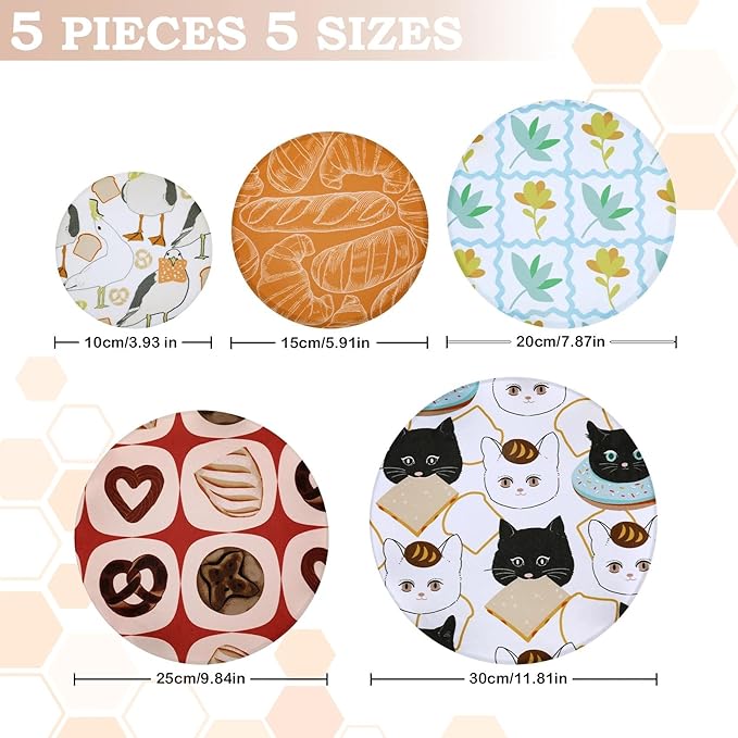 5-Size Reusable Beeswax Bowl Covers