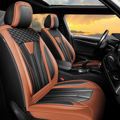 Fit Compass Car Seat Covers for Jeep Compass 2007-2025 2026 -Full Set Premium Leather, Waterproof & Breathable，All-Weather Seat Cushion Protecto & Airbag Compatible, 5 Seats Brown & Black