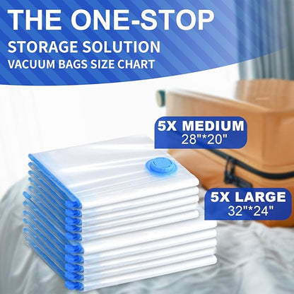 SZO 10 Pack Vacuum Storage Bags (5 Large/5 Medium),Durable & Reusable Storage Bags,Vacuum Seal Bags For Clothing Travel, Space Saver Bags For Luggage, Blankets,Bedding,Moving Bags（No Pump Include）