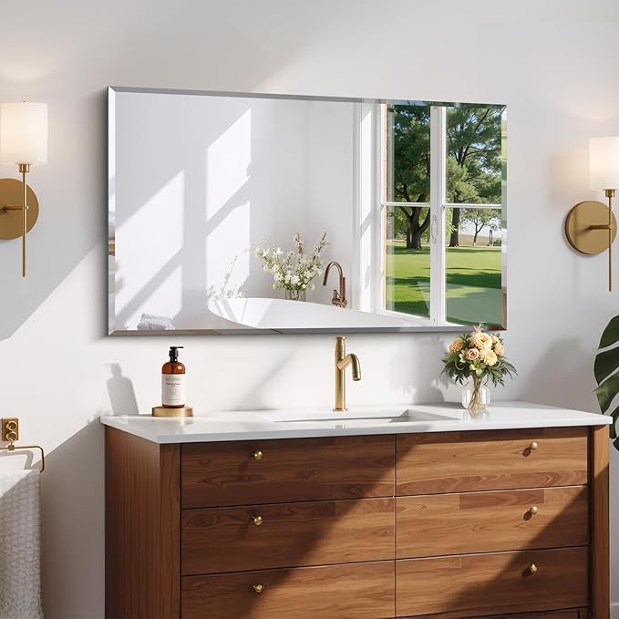CILIBER Beveled Bathroom Mirror, 24x40 Large Frameless Mirrors
