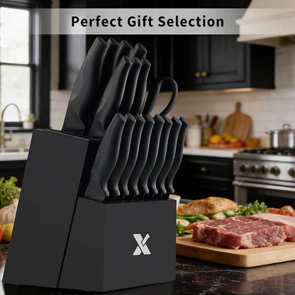 XANAPON 19-Piece Black Kitchen Knife Set