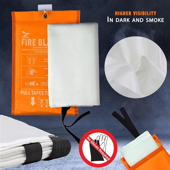 Supa Ant Emergency Fire Blanket for Home and Kitchen - 2 Pack 1500F High Visibility (Glow in The Dark) Smother Kitchen Fire Blanket - CE Certified Hero Fire Blankets Emergency for Home (47in)