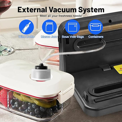 Cordless Vacuum Sealer Machine with UV-C Light, Digital Display & Built-in Cutter, Compact Rechargeable Food vacuum Sealer for Dry & Moist Foods, Includes 10 Pre-cut Bags & 1 Roll Bag (Sliver)