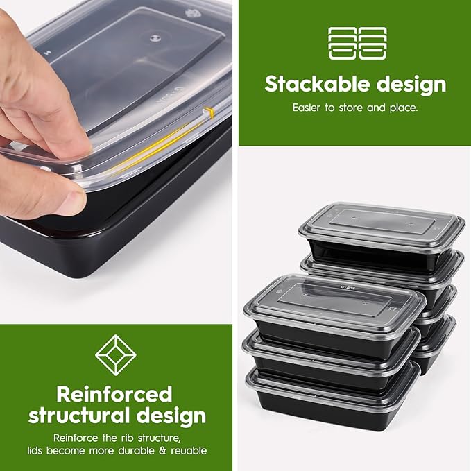 Glotoch Meal Prep Containers Reusable, 50Pack 32oz Plastic Food Prep Storage Containers with Lids,BPA Free,Microwave, Dishwasher Safe Disposable To Go Containers for Meal Plan,Single Compartment