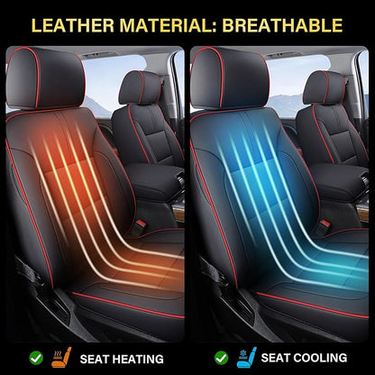 Coverado Chevy Silverado Seat Covers, Faux Leather Seat Covers Fit for Chevy Silverado GMC Sierra 2007-2025 1500, 2015-2025 2500HD 3500HD Crew Double Extended Cab (Front, Red)