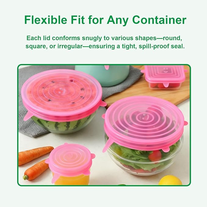 Silicone Stretch Lids – 6 Pack Reusable Food Covers, Flexible Silicone
