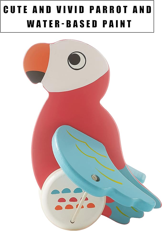 RUYU Parrot Wooden Push and Pull Walking Toy for Toddlers and Babies Girl or Boy, Classic Early Learning Wooden Balance Walking Play Toy