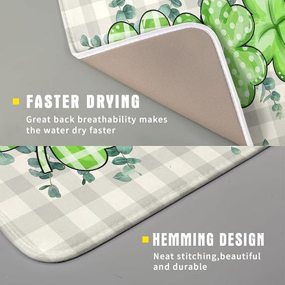 Giwawa Patrick Dish Drying Mat for Kitchen Green Clovers Grey Buffalo Plaids