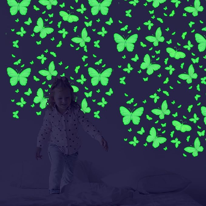 Glow in The Dark Butterfly Stickers, 85 PCS Luminous Wall Decals for Ceiling, Kids Boys Girls Bedroom, Nursery, Playroom, Party Room Decor