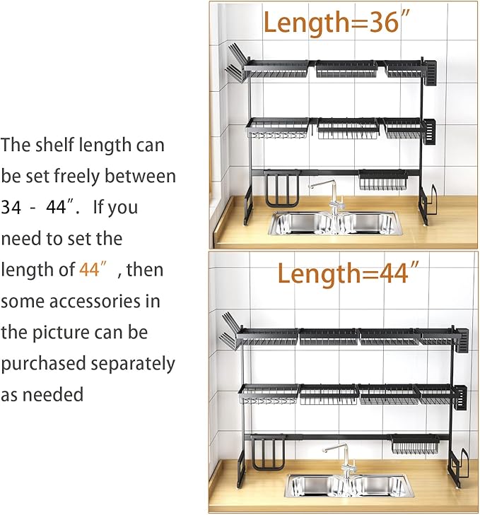PUSDON Over Sink Dish Drying Rack Stainless Steel, Adjustable Large Dish Drainer