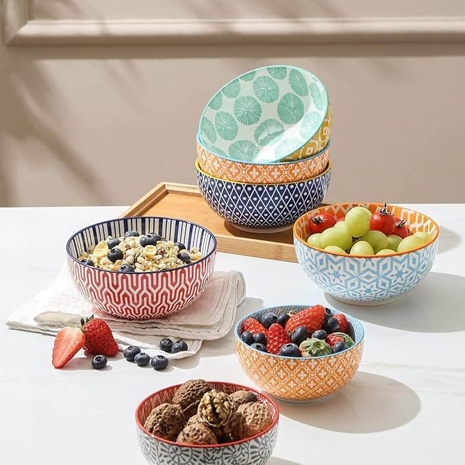 Selamica Ceramic 12 OZ Dessert Bowls Set, Ice Cream Bowls, 4.7 Inch Small Bowls for Ice Cream, Snack, Side Dishes, Microwave Dishwasher Safe, Set of 6