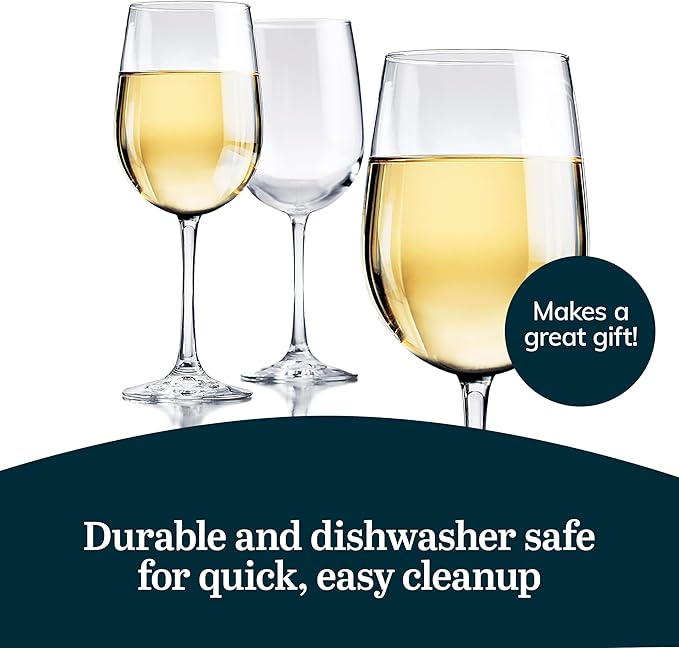 Libbey Vina White Wine Glasses Set of 6, 18.25 Oz Elegant, Fancy Glasses Drinking Set, Stemmed Wine Glasses for Weddings, Birthdays, Parties and More