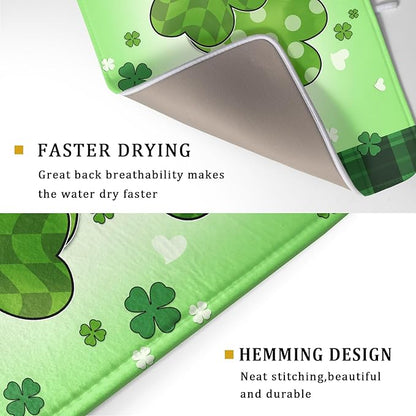 St Patricks Day Shamrocks Lucky Clovers Dish Drying Mat