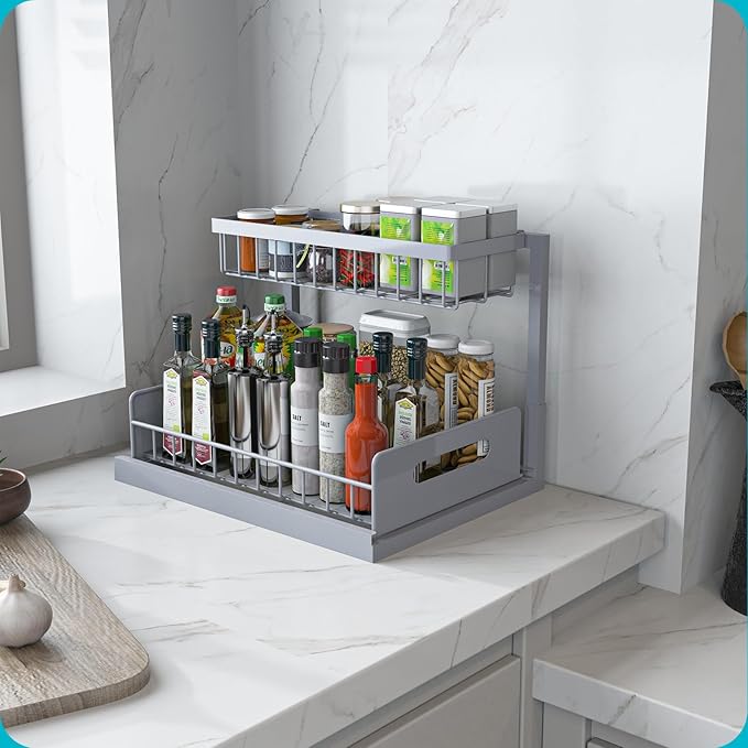 REALINN Under Sink Organizer, Pull Out Cabinet Organizer 2 Tier Slide Out Sink