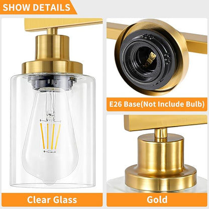 DIKAIDA 3 Light Gold Bathroom Light Fixtures, Bathroom Vanity Light Over Mirror