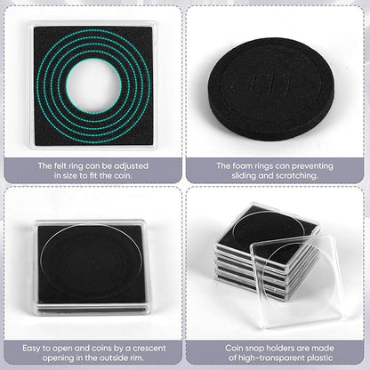 20 Pcs 20-40mm Acrylic Coin Collection Cases with Sponges, Adjustable Coin Holders, Silver Dollar Protection Cases for Collectors, Coin Collection Supplies(20/25/30/35/40mm)