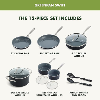 GreenPan 12 Piece Nonstick Swift Cookware Set, Ceramic PFAS-Free Pots & Pans