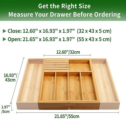 VaeFae Bamboo Silverware Drawer Organizer Kitchen, Expandable Utensil Organizer