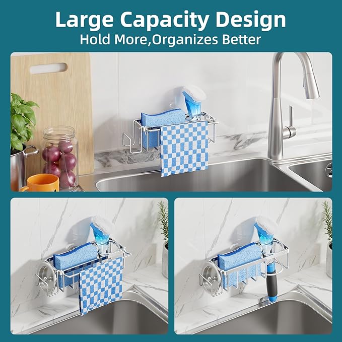 TAILI 4-in-1 Sink Caddy with Strong Suction Cup, Sponge Holder