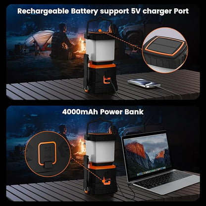 LED Camping Lantern Rechargeable,1000LM, Easy to Carry with 5 Ligth Modes, IP44 Waterproof Battery Powered Tent Flashlight for Power Outages, Hiking, Hurricane,Campsites, Emergencies (2-Pack)